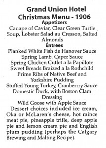 Grand Union Holel Christmas Menu